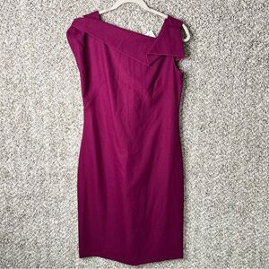 Tahari Dress Women’s 4 Magenta Short Sleeve Asymmetrical Neck Mini Cocktail NWT